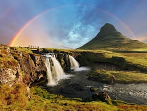 Iceland Waterfall and Rainbow